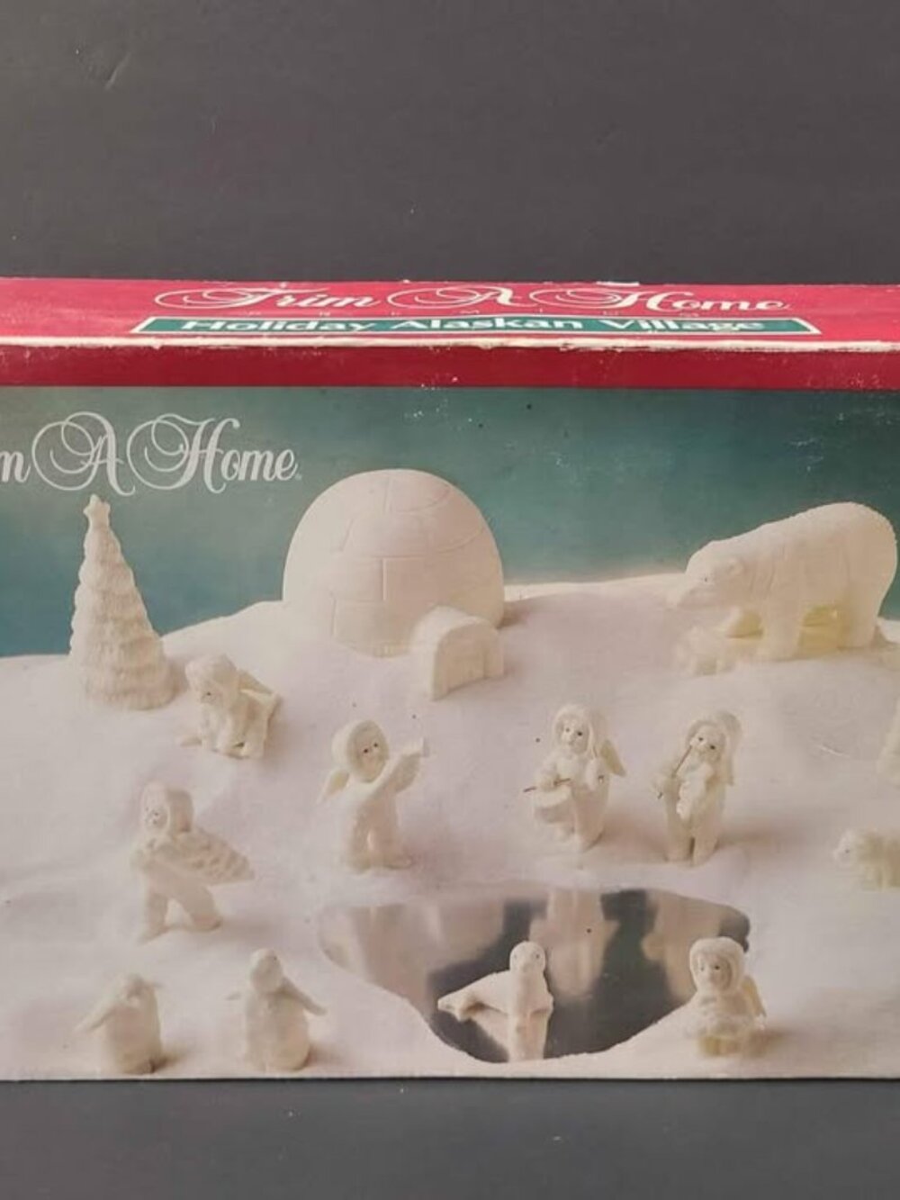 Vintage Trim A Home Alaskan Christmas Village Set Porcelain Figurine Decor Boxed
